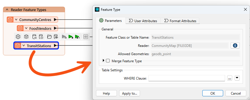 Opening the feature type dialog